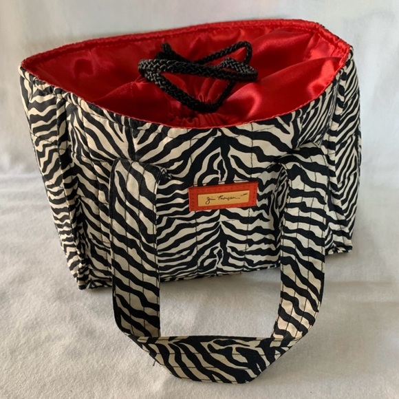 Jim Thompson Drawstring Silk Tote Zebra Print with Red Interior - Handbag Purse - Picture 7 of 8